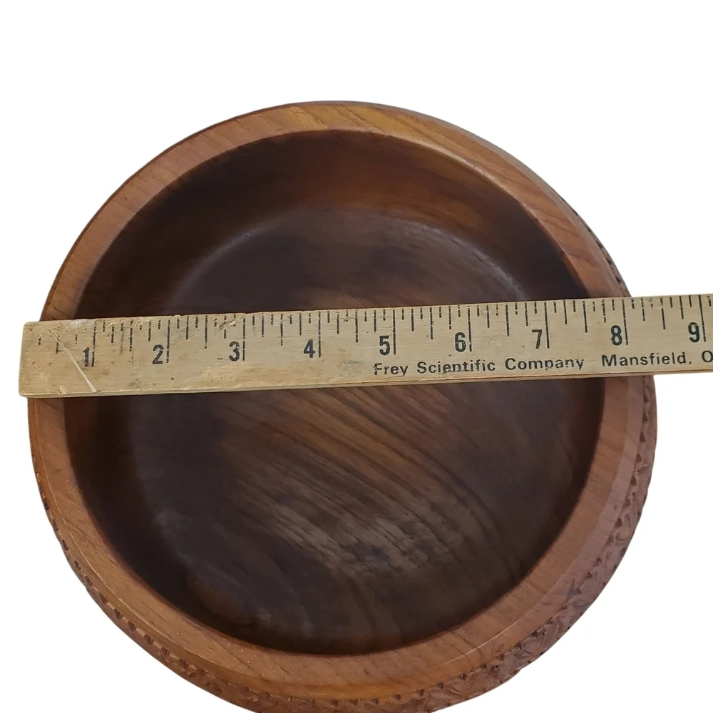 Vntg Hand Carved Wooden Salad Bowl Set. 9 Pc set. Mid-Century Modern